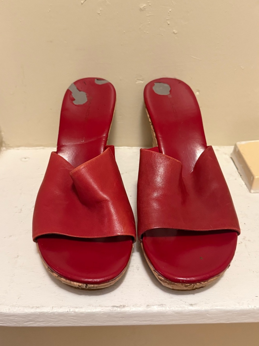 Bandolino Red Leather Slide Sandals - Women 6.5